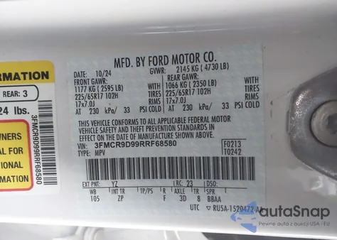 2024 Ford Bronco Sport Badlands z USA, uszkodzony, nr VIN 3FMCR9D99RRF68580